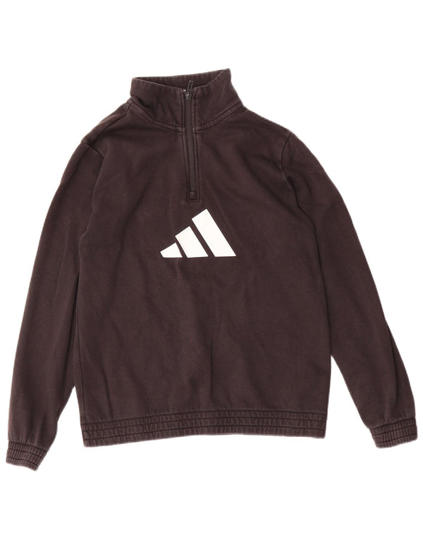 Felpa Adidas da ragazzo con grafica con zip e collo, 13-14 anni, in cotone nero
