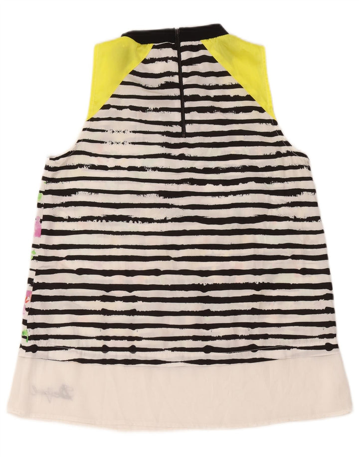 Desigual Donna Camicetta senza maniche Top UK 12 Poliestere a righe bianche medie