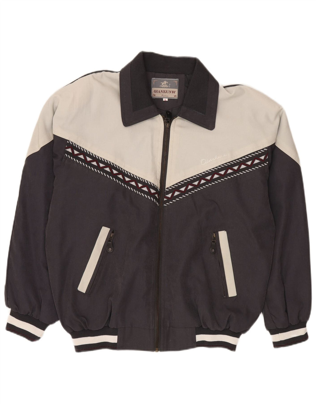 Giubbotto bomber da uomo VINTAGE UK 40 Large Nero Colourblock Poliestere