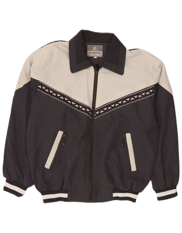 Giubbotto bomber da uomo VINTAGE UK 40 Large Nero Colourblock Poliestere