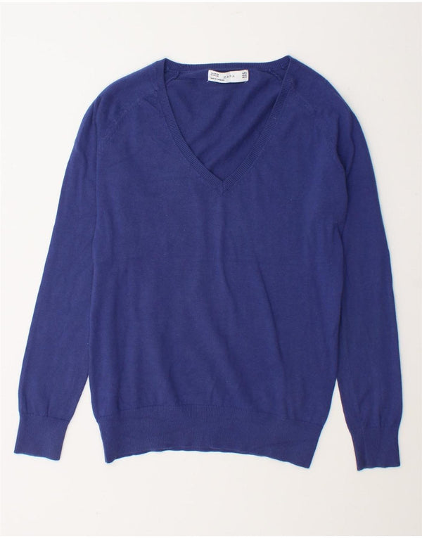 Maglione maglione con scollo a V da donna Zara UK 18 XL cotone blu