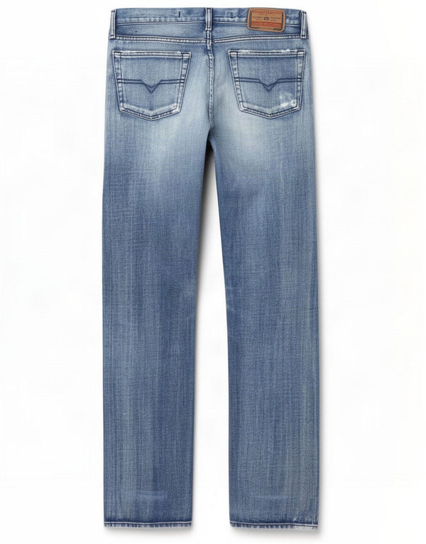Diesel Jeans dritti effetto vissuto da uomo W30 L34 Blu Cotone