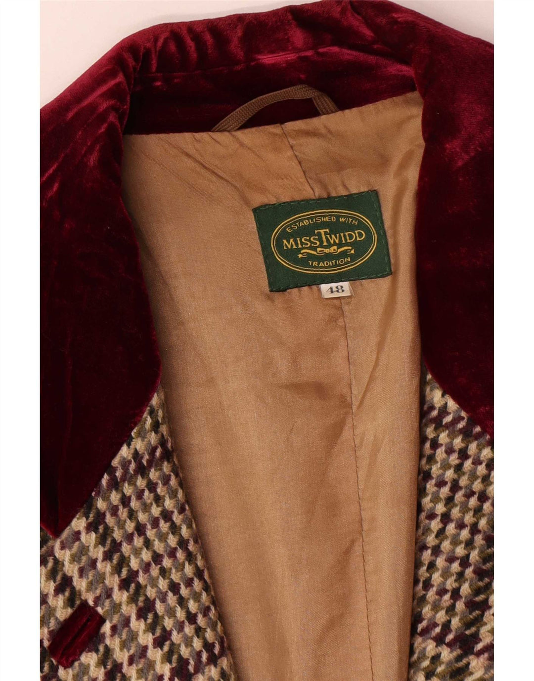 Giacca blazer vintage da donna a 3 bottoni IT 48 XL Lana vergine a quadri beige