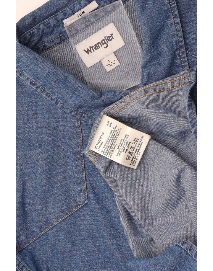 Camicia di jeans slim fit da uomo Wrangler grande in cotone blu
