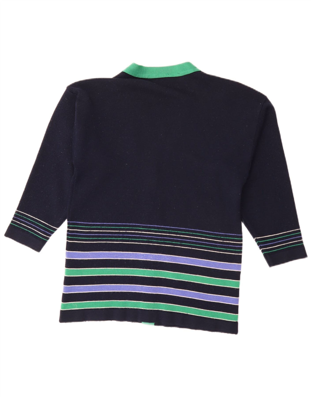 Maglione cardigan da donna di Edimburgo UK 16 grande lana a righe blu navy