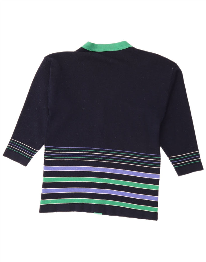 Maglione cardigan da donna di Edimburgo UK 16 grande lana a righe blu navy