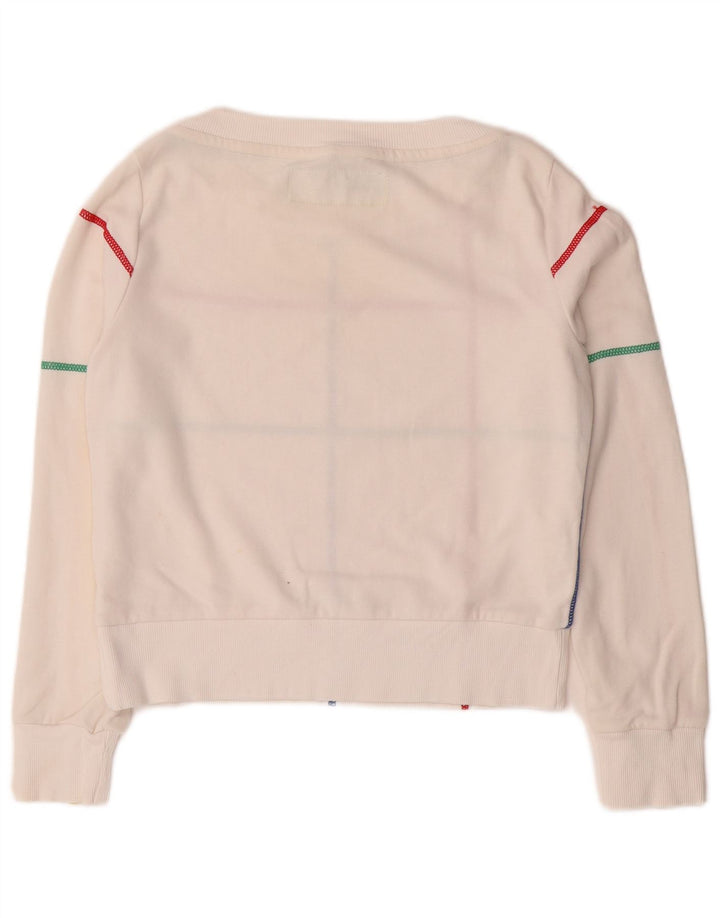BENETTON Felpa corta da donna Maglione UK 10 Small White Striped