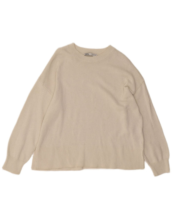 Maglione maglione oversize con scollo a barca da donna Zara UK 14 medio bianco sporco