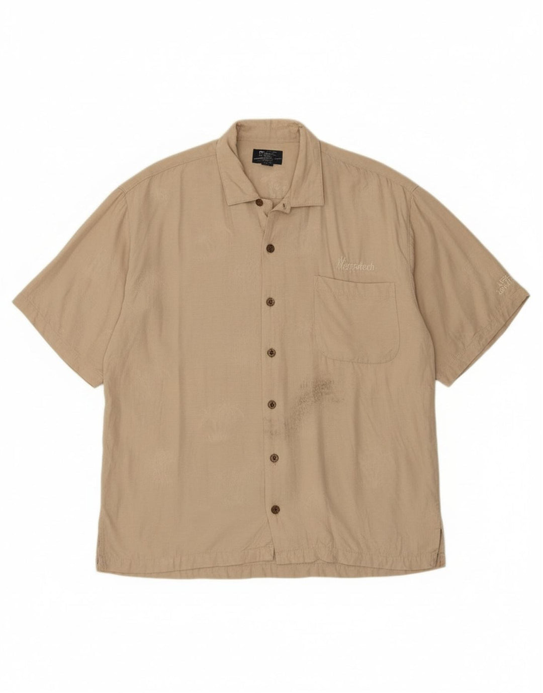 VINTAGE Mens Short Sleeve Shirt Large Beige Rayon