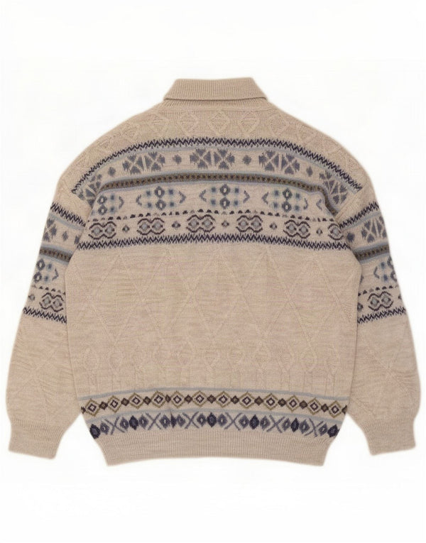 NANI BON Maglione maglione collo alto da uomo IT 54 XL Beige Fair Isle
