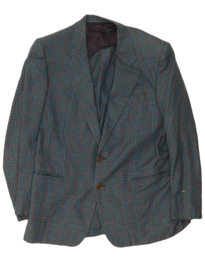 Giacca blazer vintage da uomo a 2 bottoni IT 52 grande cotone scozzese blu navy