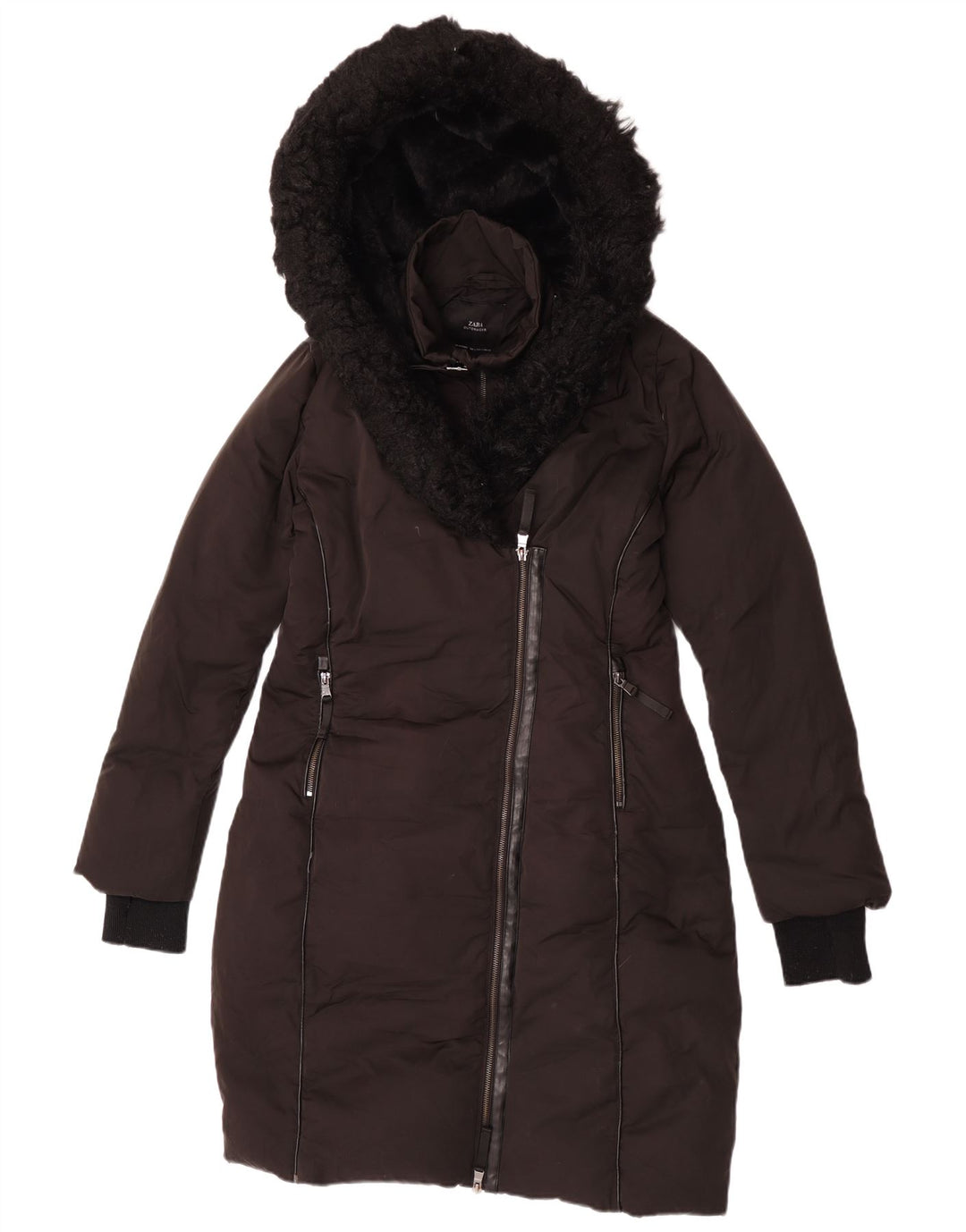 Cappotto imbottito con cappuccio da donna Zara UK 10 piccolo poliestere nero