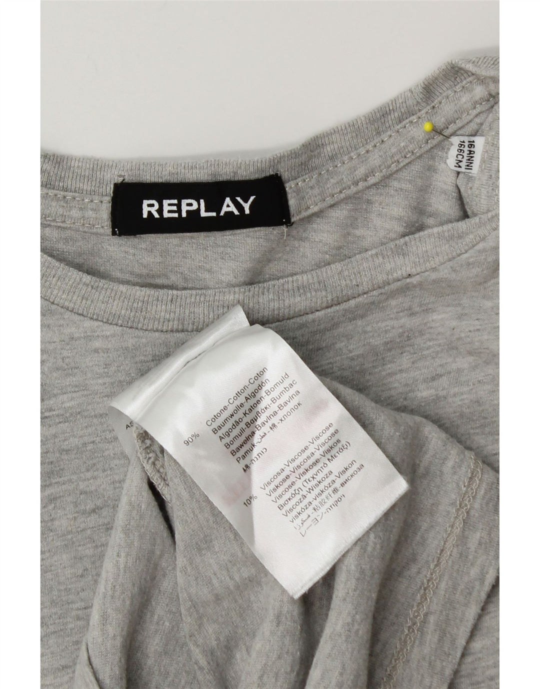 Replay Top grafico da bambino a maniche lunghe 15-16 anni in cotone grigio