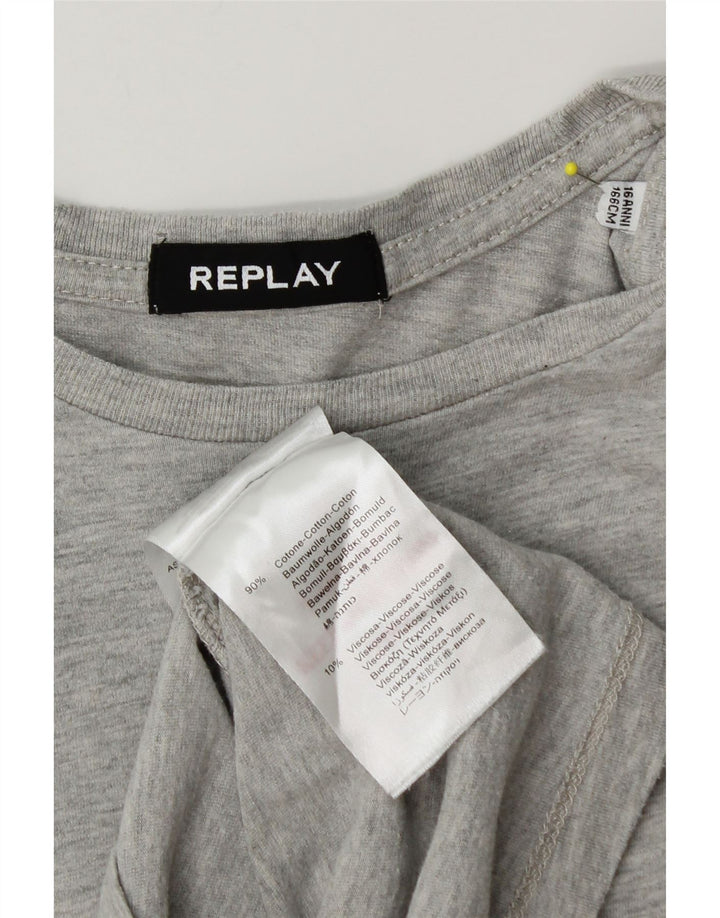 Replay Top grafico da bambino a maniche lunghe 15-16 anni in cotone grigio