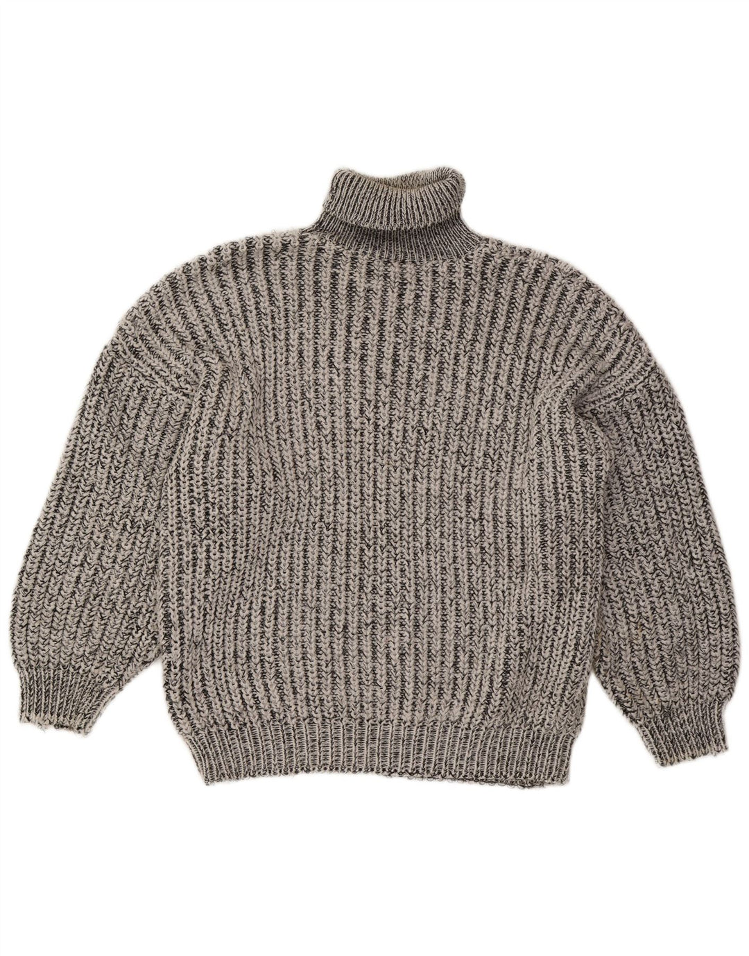 Maglione maglione vintage da donna con collo alto UK 16 a righe grandi grigie