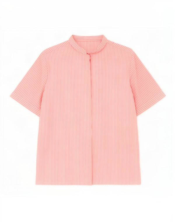 Camicetta vintage da donna a maniche corte UK 16 grande gessato rosa