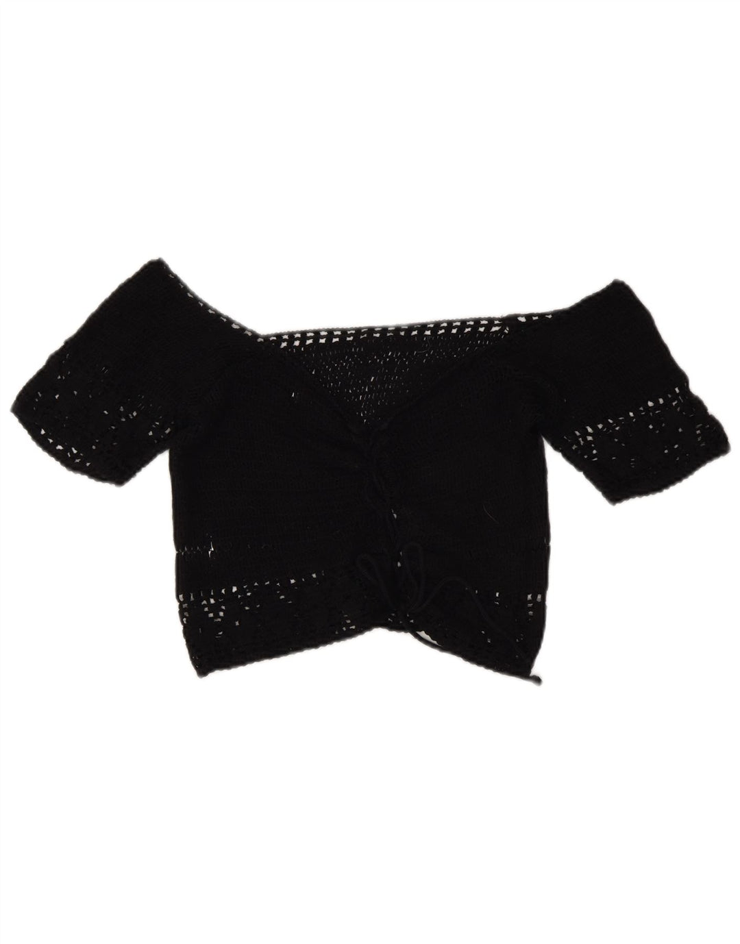 Pull & Bear Top corto da donna con spalle scoperte all'uncinetto UK 14 medio Nero