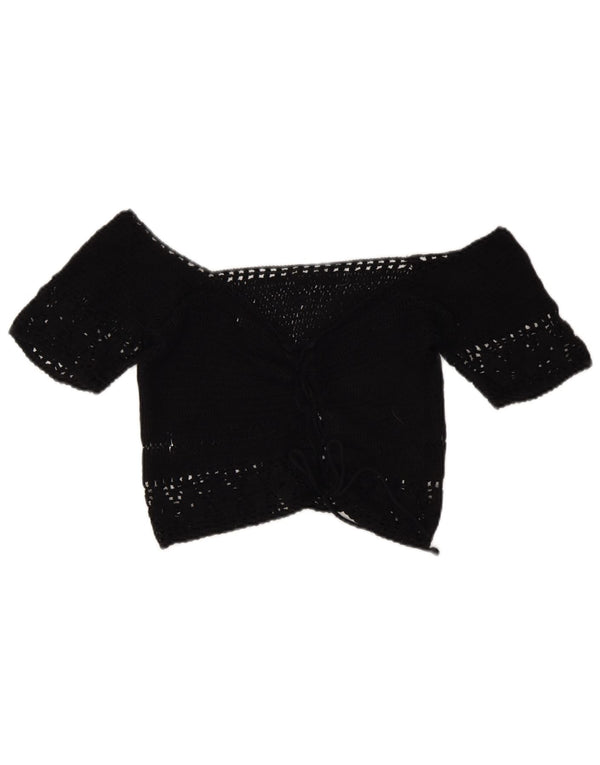 Pull & Bear Top corto da donna con spalle scoperte all'uncinetto UK 14 medio Nero