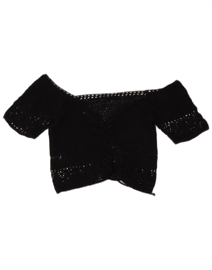 Pull & Bear Top corto da donna con spalle scoperte all'uncinetto UK 14 medio Nero