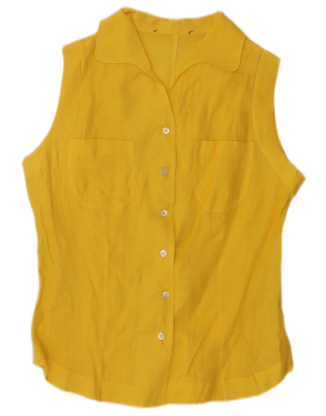 Camicetta senza maniche da donna VINTAGE UK 14 Lino giallo medio