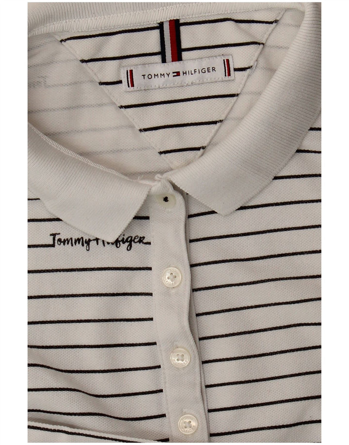 TOMMY HILFIGER Polo grafica da donna UK 14 a righe bianche medie