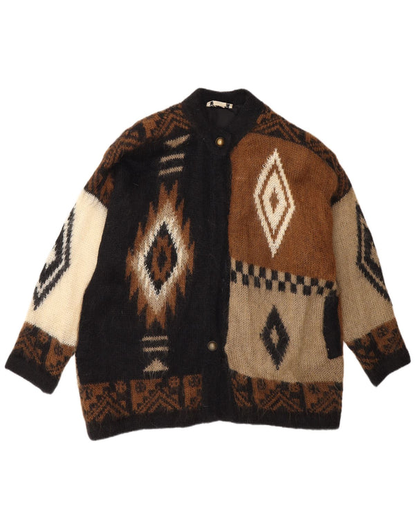 Niki Line Womens Loose Fit Cardigan Sweater UK 18 XL Brown Geometric Mohair