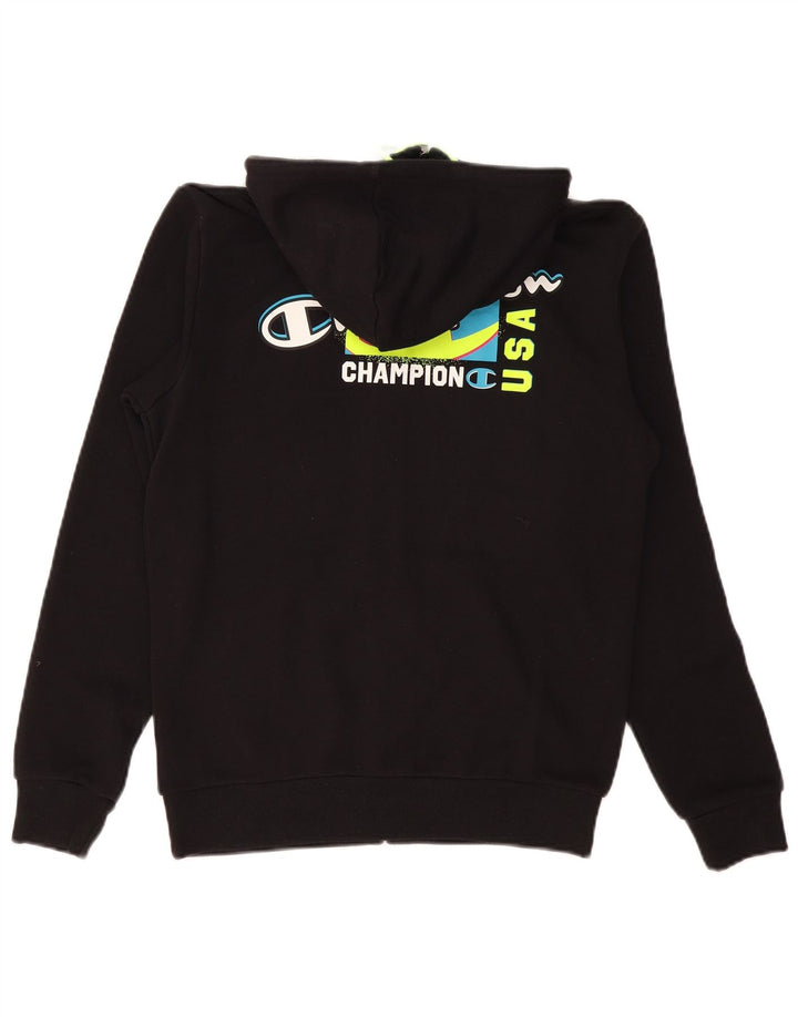Felpa con cappuccio e zip grafica Champion da uomo piccola nera