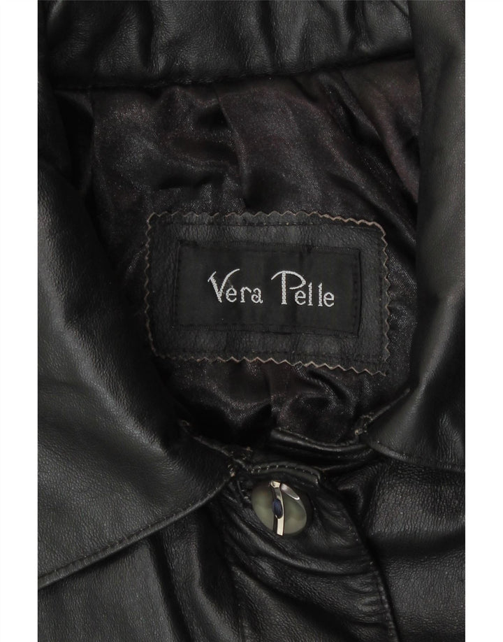 Cappotto in pelle vestibilità ampia da donna vintage UK 14 Pelle nera media