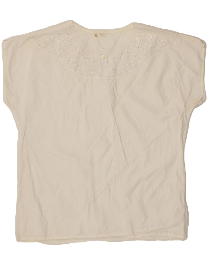 VINTAGE Womens Blouse Top IT 44 Medium White Floral Vintage Vintage and Second-Hand Vintage from Messina Hembry 
