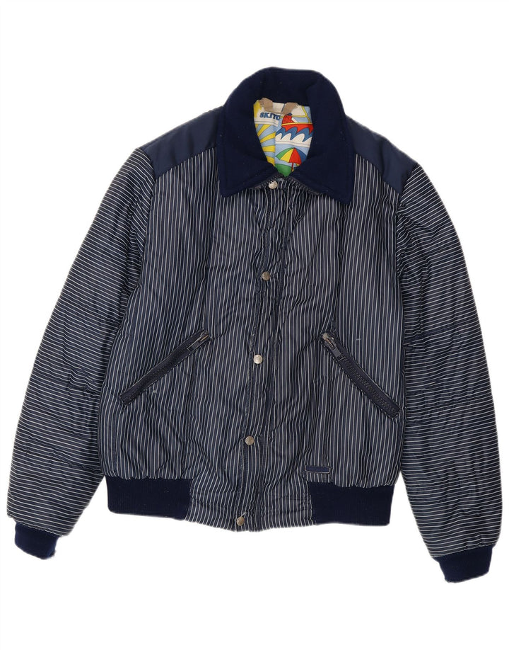 Giacca imbottita con grafica vintage da uomo UK 40 grande gessato blu navy