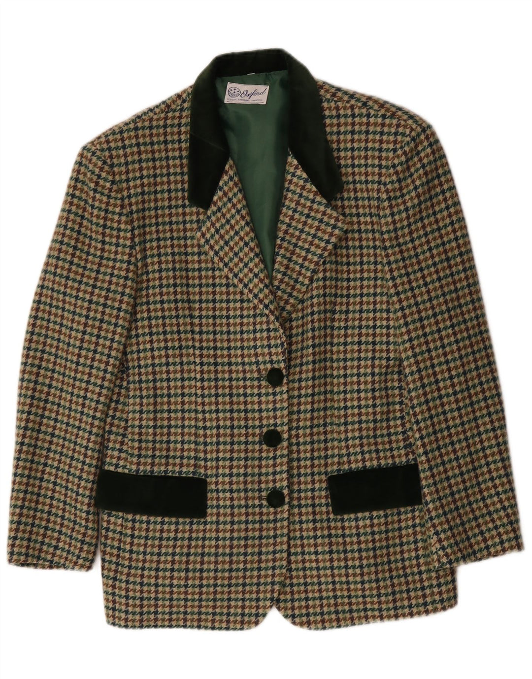 Giacca blazer a 3 bottoni da donna Oxford UK 14 Lana pied de poule verde medio