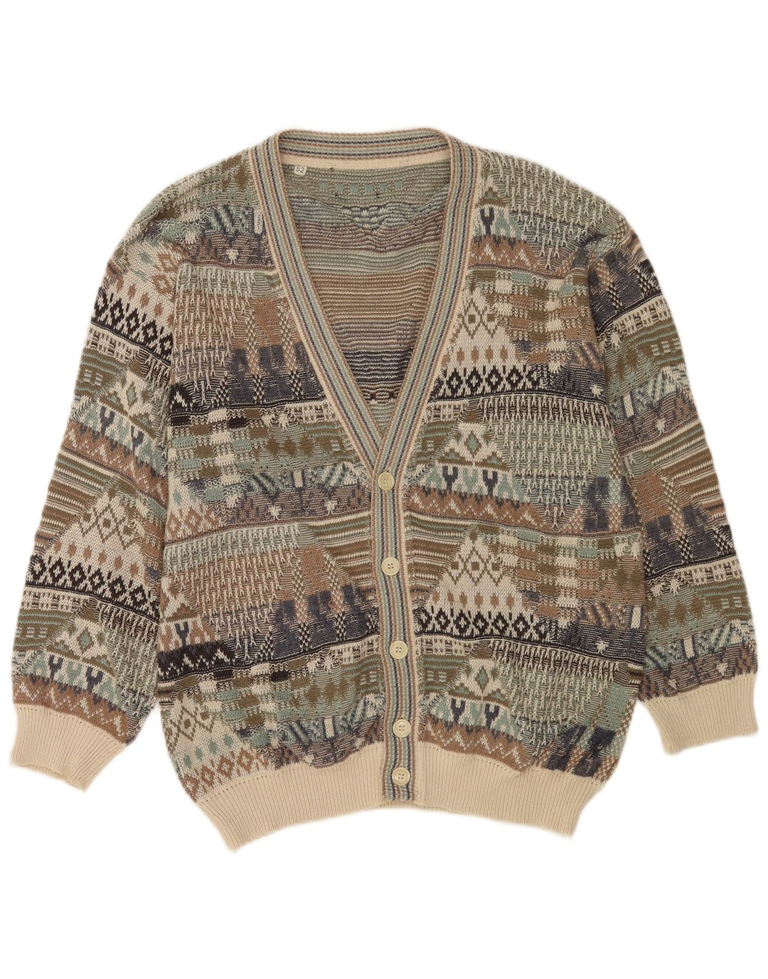 Maglione cardigan da uomo vintage IT 52 Grande cotone geometrico multicolore
