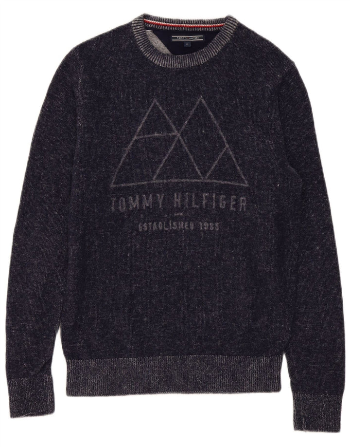Maglione maglione girocollo grafico da uomo Tommy Hilfiger lana media blu navy