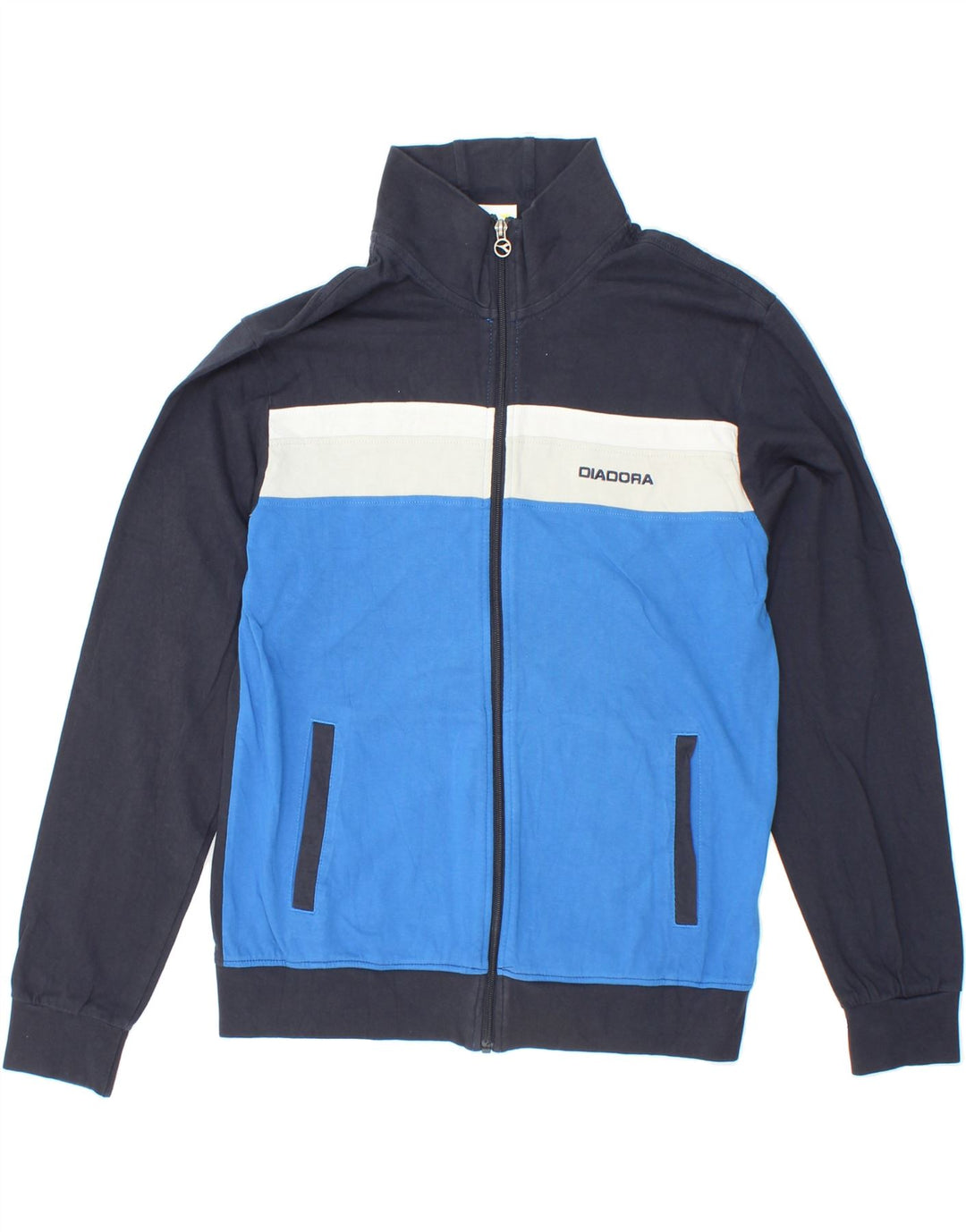 DIADORA Womens Tracksuit Top Jacket UK 10 Small Navy Blue Colourblock Vintage Diadora and Second-Hand Diadora from Messina Hembry 