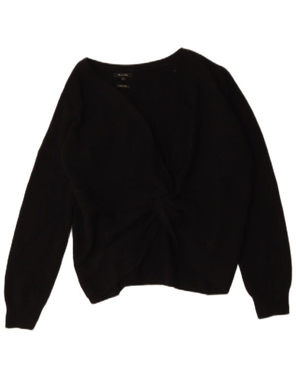 Massimo Dutti Maglione da donna oversize con scollo a V UK 10 piccolo in lana nera