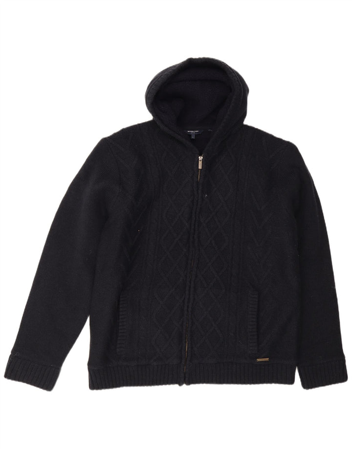 Maglione cardigan con cappuccio da uomo Weird Fish grande acrilico blu navy