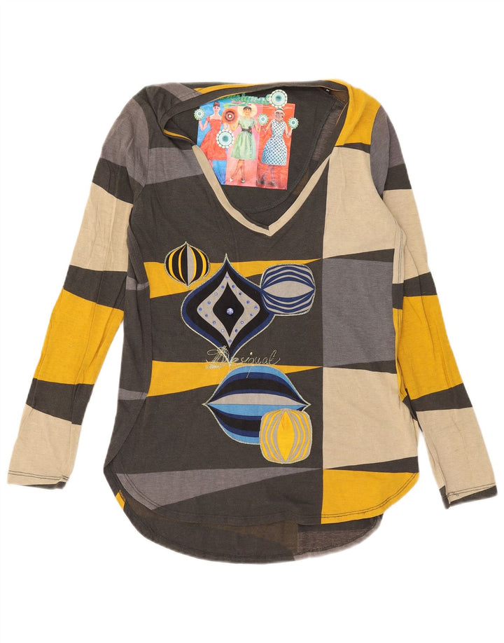 Desigual Womens Graphic Top manica lunga UK 14 medio multicolore