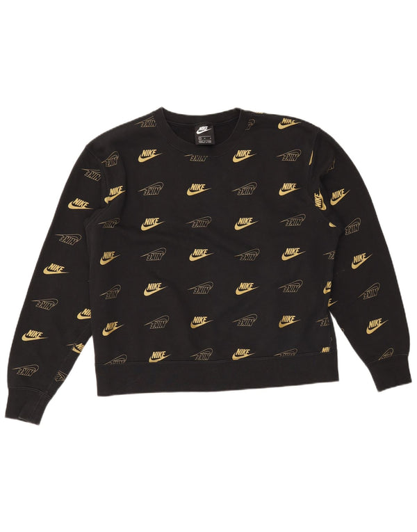 Felpa con grafica NIKE da donna, maglione UK 14, cotone nero medio