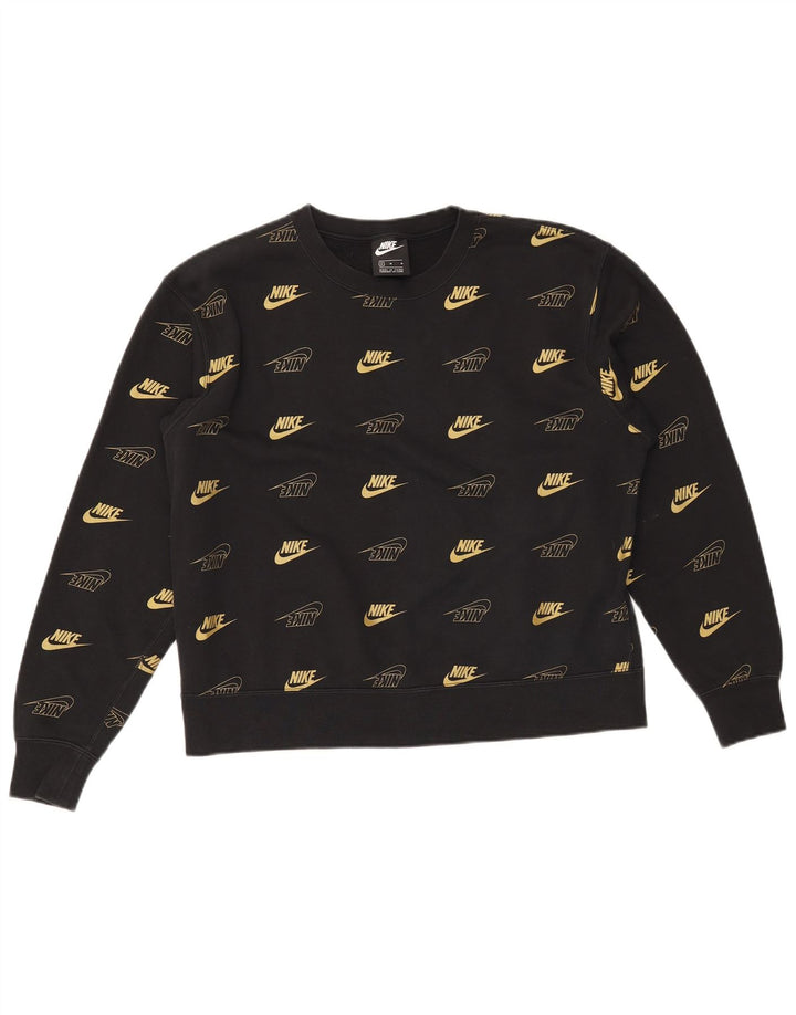 Felpa con grafica NIKE da donna, maglione UK 14, cotone nero medio