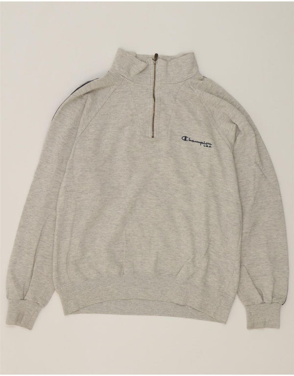 Felpa da uomo con collo grafico con zip Champion, maglione color grigio medio
