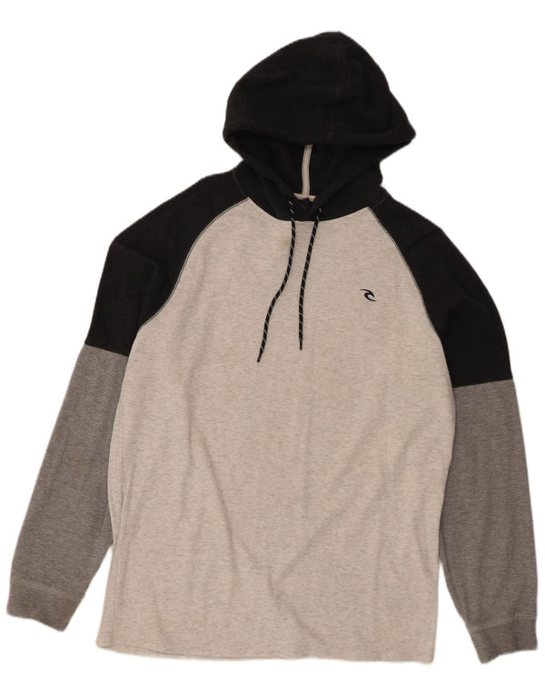 Rip Curl Top da uomo con cappuccio a maniche lunghe in cotone color block grigio medio