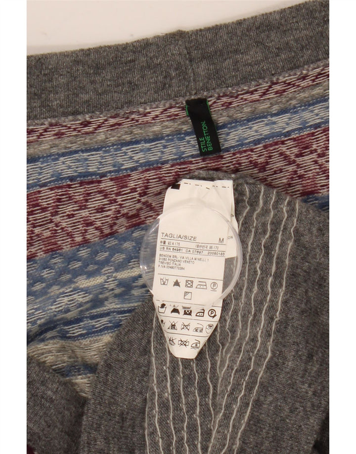 Maglione cardigan da donna Benetton UK 14 Lana Fair Isle grigio medio