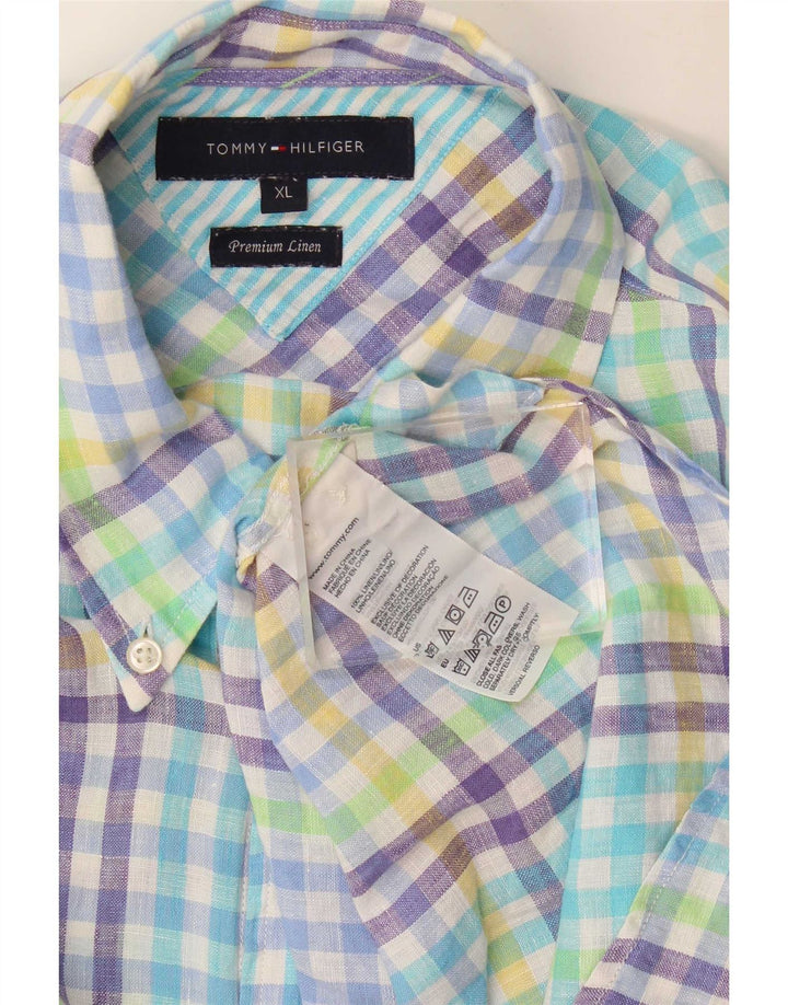 Camicia da uomo Tommy Hilfiger XL in lino a quadretti multicolore