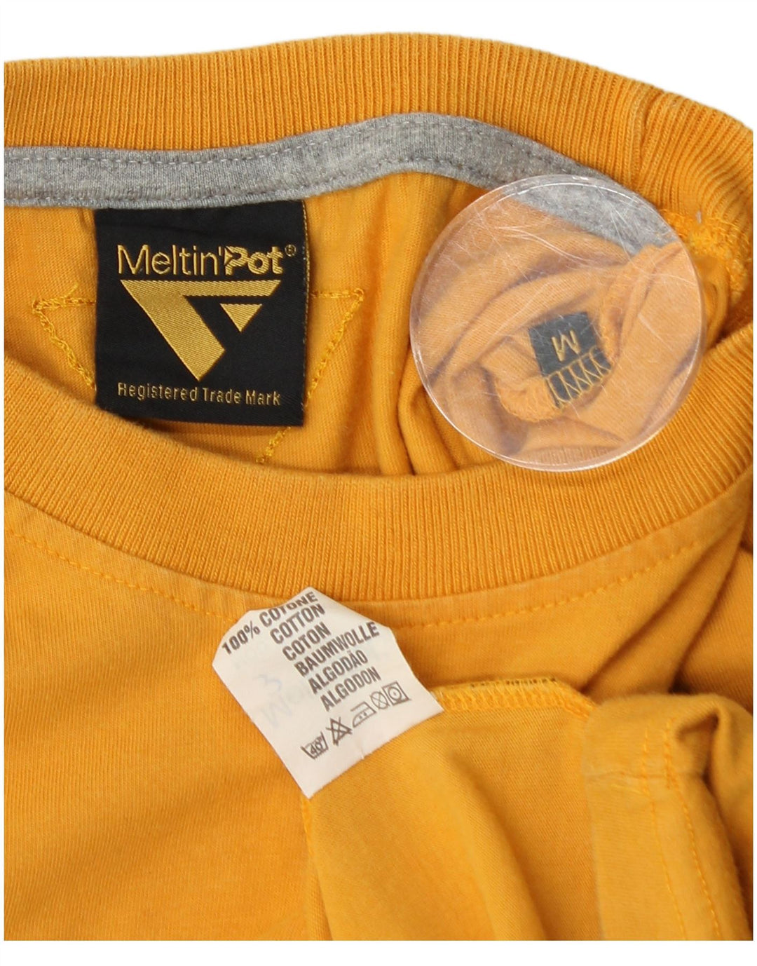 MELTIN' POT Mens Graphic Top Long Sleeve Medium Yellow Cotton