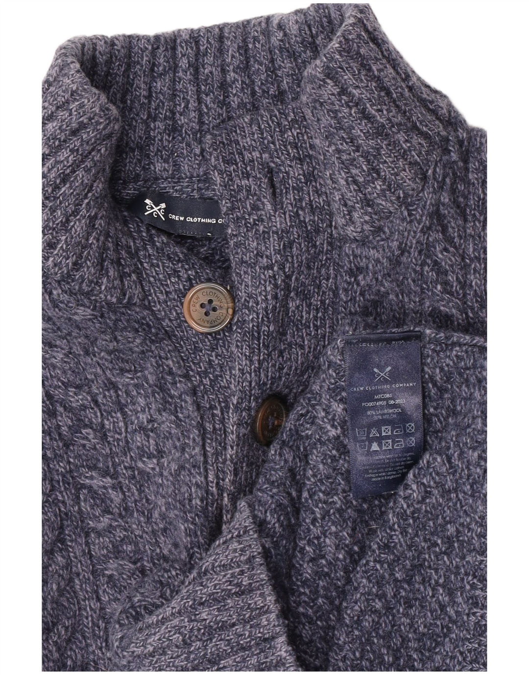 Crew Clothing Maglione da uomo con collo a bottoni piccolo blu navy screziato