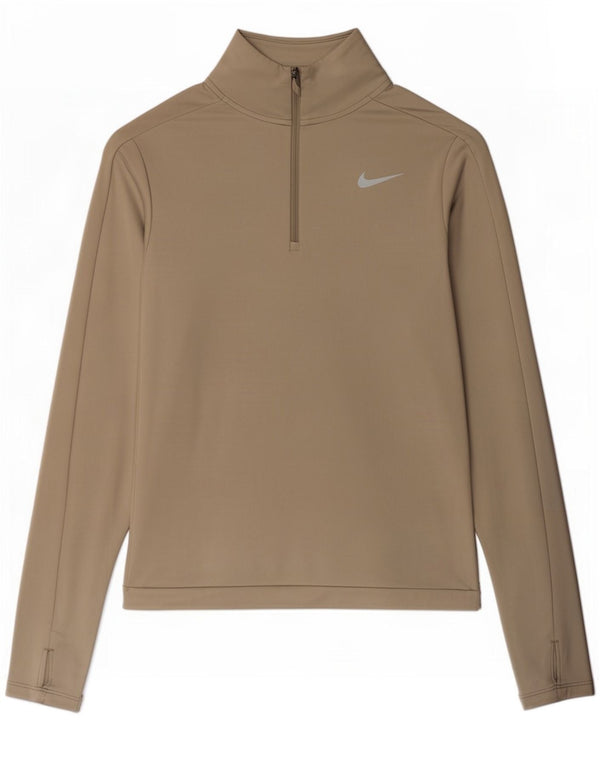Maglia da tuta pullover con zip e collo Nike Dri Fit da donna UK 6 XS poliestere grigio