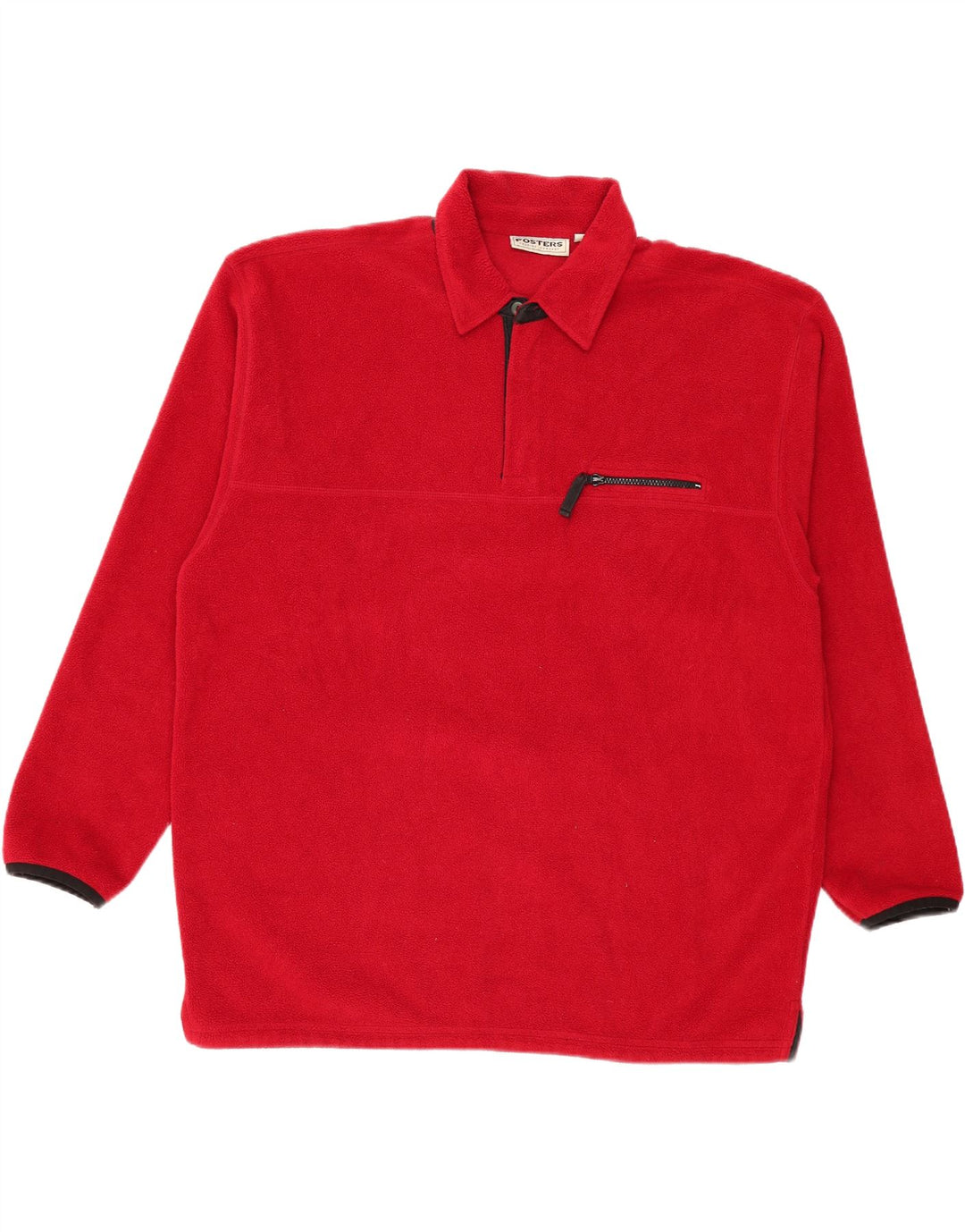 VINTAGE Mens Polo Neck Fleece Jumper Large Red Polyester