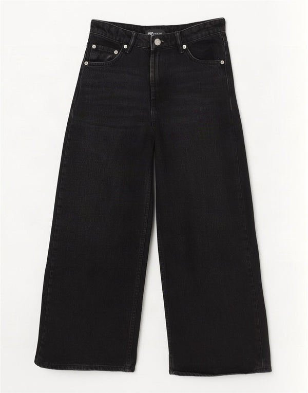 Jeans Zara da donna a vita alta a gamba larga EU 36 XS W26 L25 cotone nero
