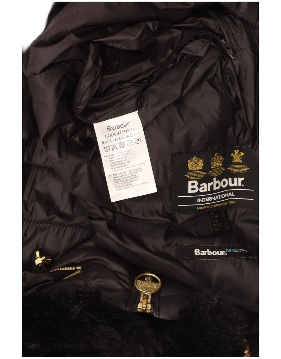 Giacca imbottita con cappuccio da donna BARBOUR UK 8 Small nera in poliammide