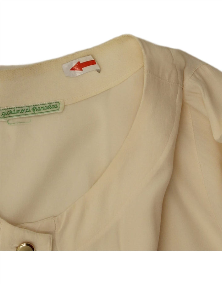 Camicetta camicia vintage da donna UK 14 seta media bianco sporco